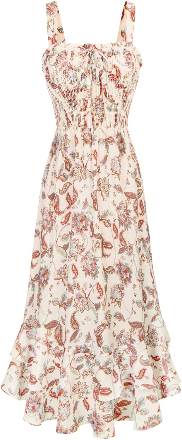 GRACE KARIN Women's 2026 Summer Floral Boho Dress Square Neck Strapped Swing A Line Sundress Beach Long Maxi Outfits